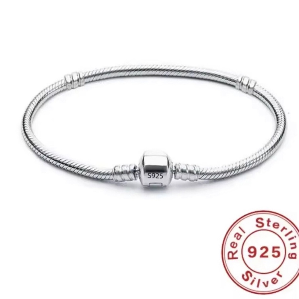Sterling Silver S925 Snake Chain Charm Bracelet